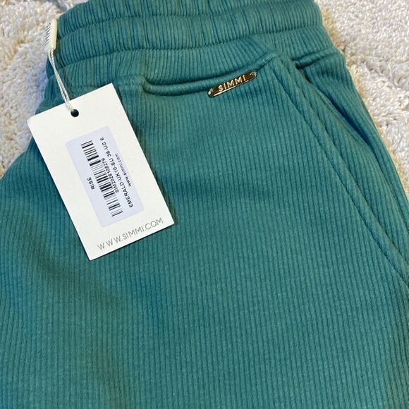 SIMMI LONDON - RISE EMERALD GREEN RIBBED HIGH-WAISTED JOGGERS - Picture 7 of 7